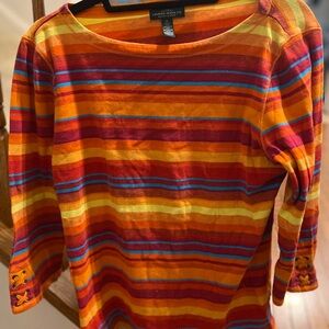 Ralph Lauren Orange Multi Striped Long Sleeve Tee